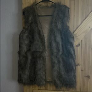 Women's Brown Striped Faux Fur Vest